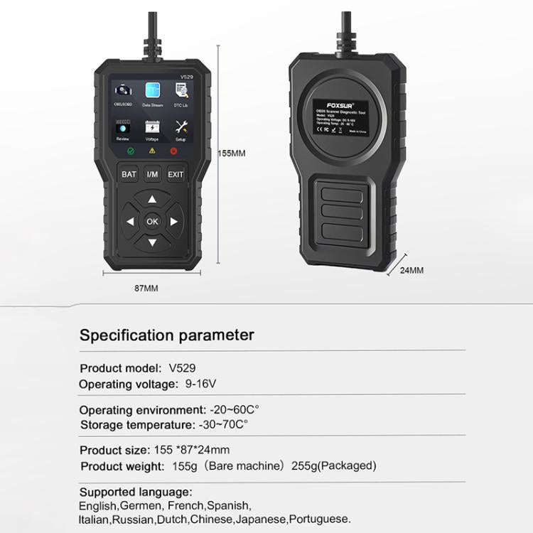 FOXSUR V529 OBD2 Car Engine Fault Code Reader Diagnostic Instrument(Black)