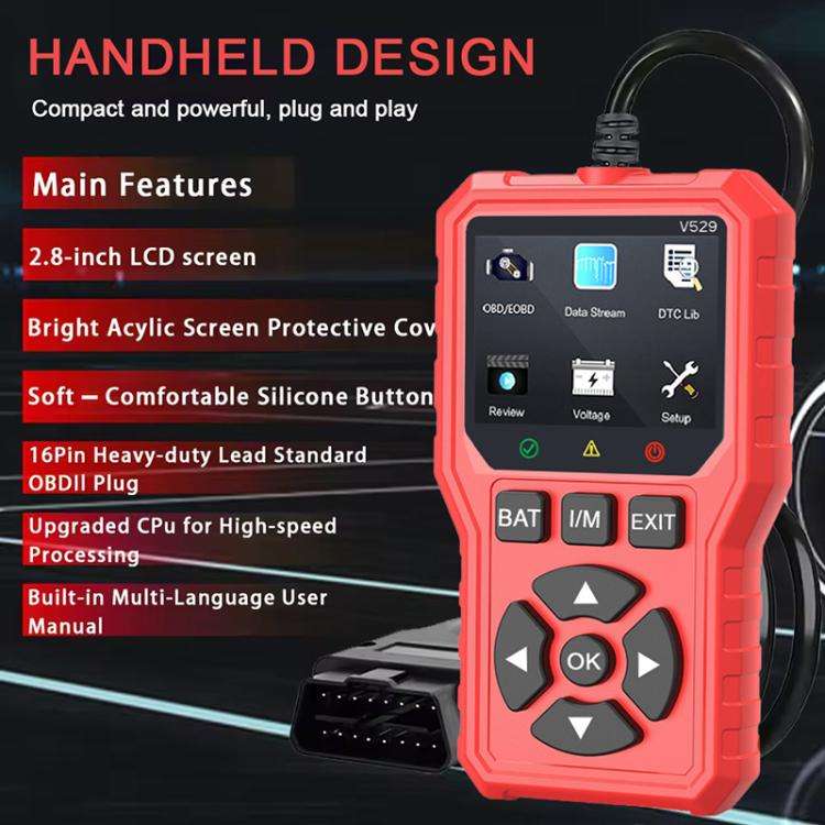 FOXSUR V529 OBD2 Car Engine Fault Code Reader Diagnostic Instrument(Red)