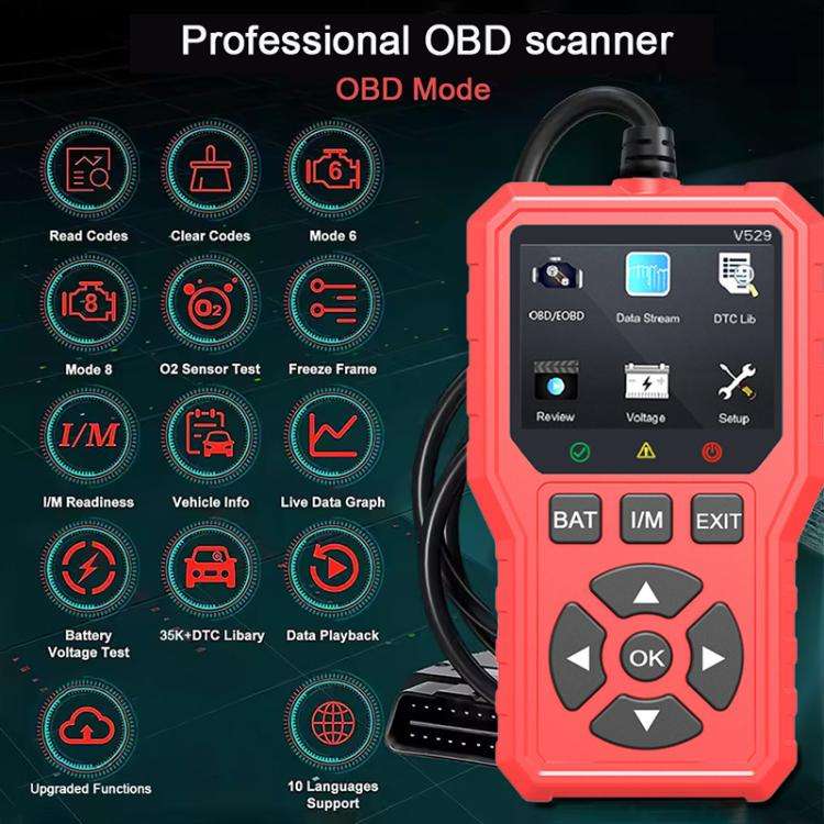 FOXSUR V529 OBD2 Car Engine Fault Code Reader Diagnostic Instrument(Red)