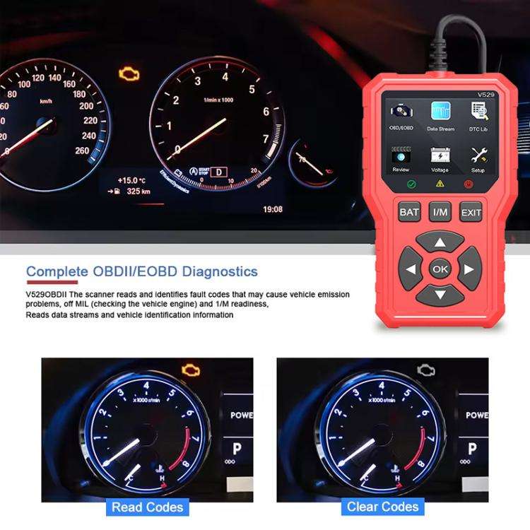 FOXSUR V529 OBD2 Car Engine Fault Code Reader Diagnostic Instrument(Red)
