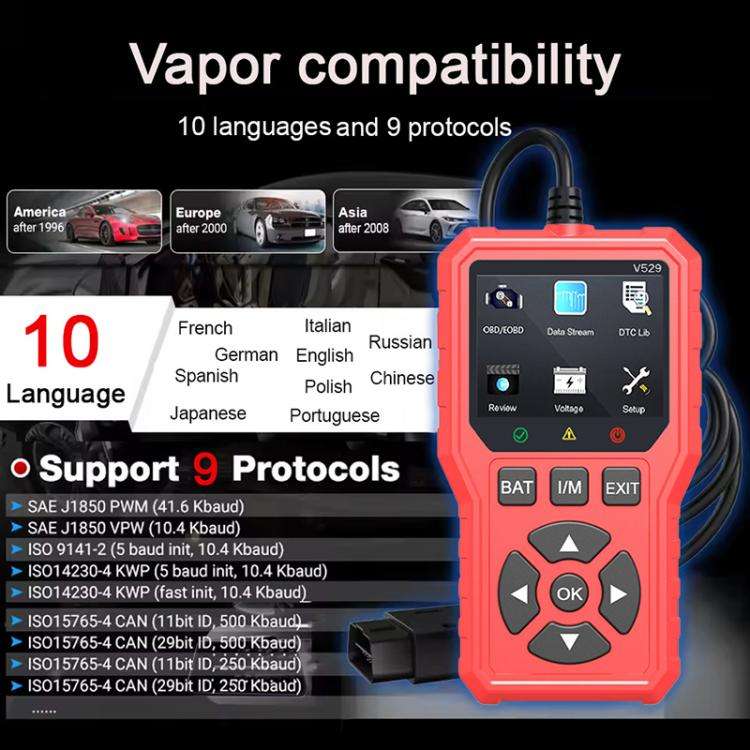 FOXSUR V529 OBD2 Car Engine Fault Code Reader Diagnostic Instrument(Red)