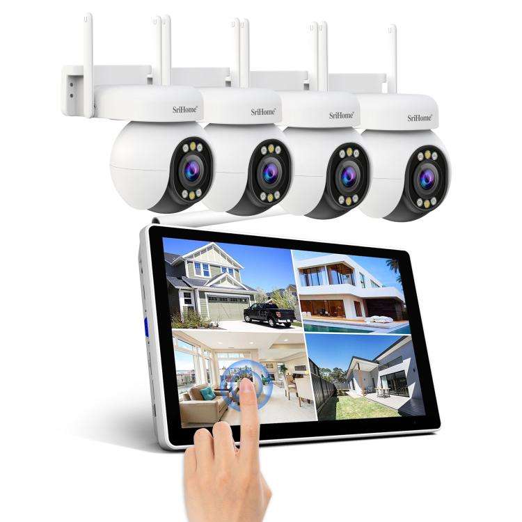 SriHome NVS010-IPC051 4MP 5x Zoom 4 Channel 10.1 inch IPS Screen WiFi Network Video Recorder Set(...