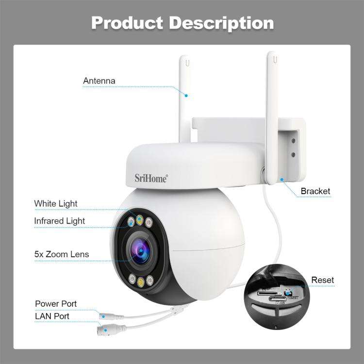 SriHome NVS010-IPC051 4MP 5x Zoom 4 Channel 10.1 inch IPS Screen WiFi Network Video Recorder Set(...