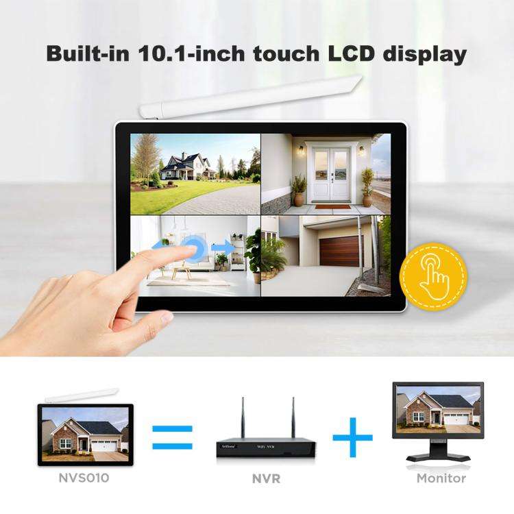 SriHome NVS010-IPC051 4MP 5x Zoom 4 Channel 10.1 inch IPS Screen WiFi Network Video Recorder Set(...