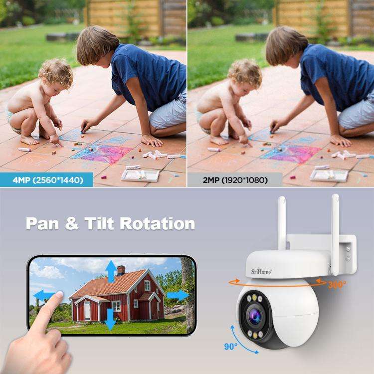 SriHome NVS010-IPC051 4MP 5x Zoom 4 Channel 10.1 inch IPS Screen WiFi Network Video Recorder Set(...