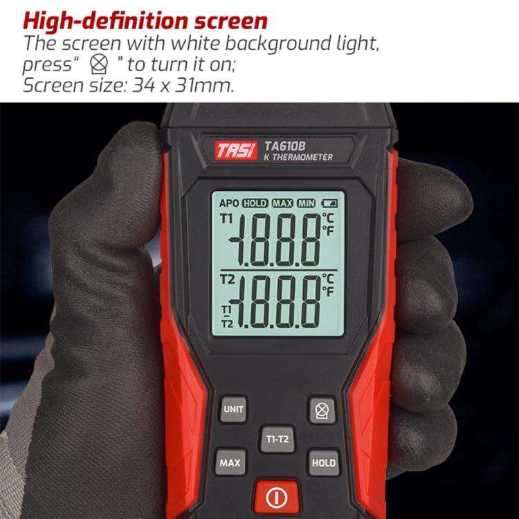 TRSI TA616B Industrial Handheld K-Type Thermocouple Thermometer, Dual Channel, Basic Version