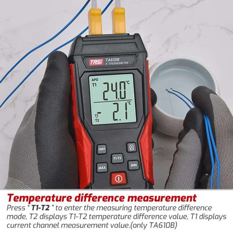 TRSI TA616B Industrial Handheld K-Type Thermocouple Thermometer, Dual Channel, Basic Version