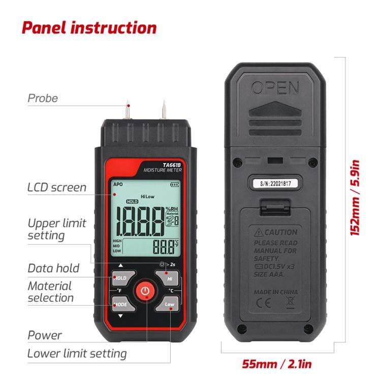 TASI TA661B Wood Moisture Meter Quickly Measure Moisture Content Tester Temperature Humidity Dete...