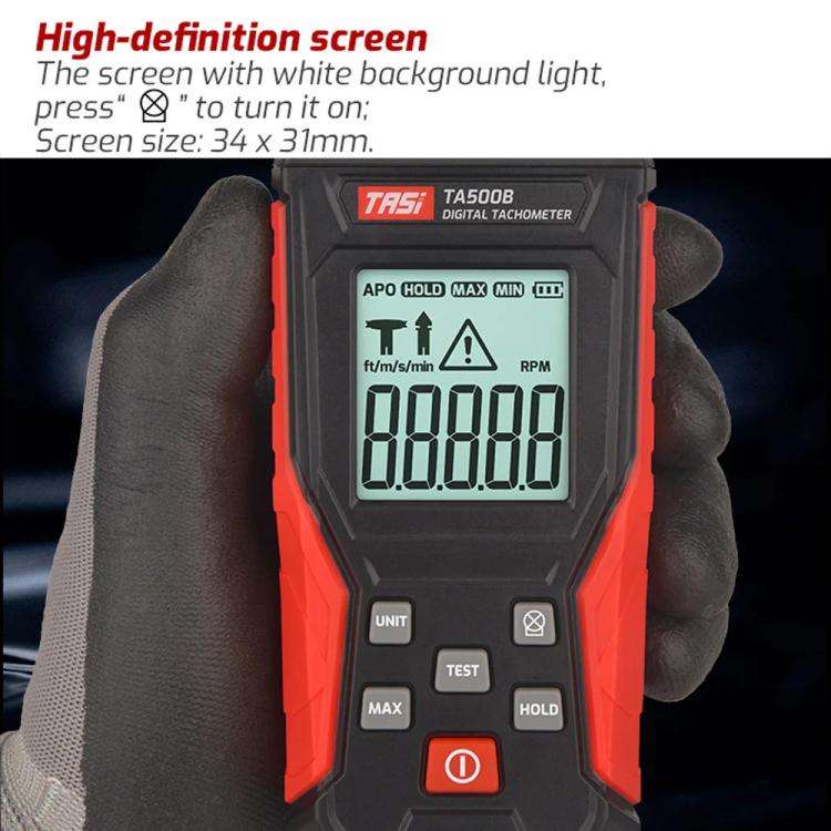 TASI TA500B Contact Measurement Laser Tachometer Digital Display Measuring Speed Meter(Black Red)