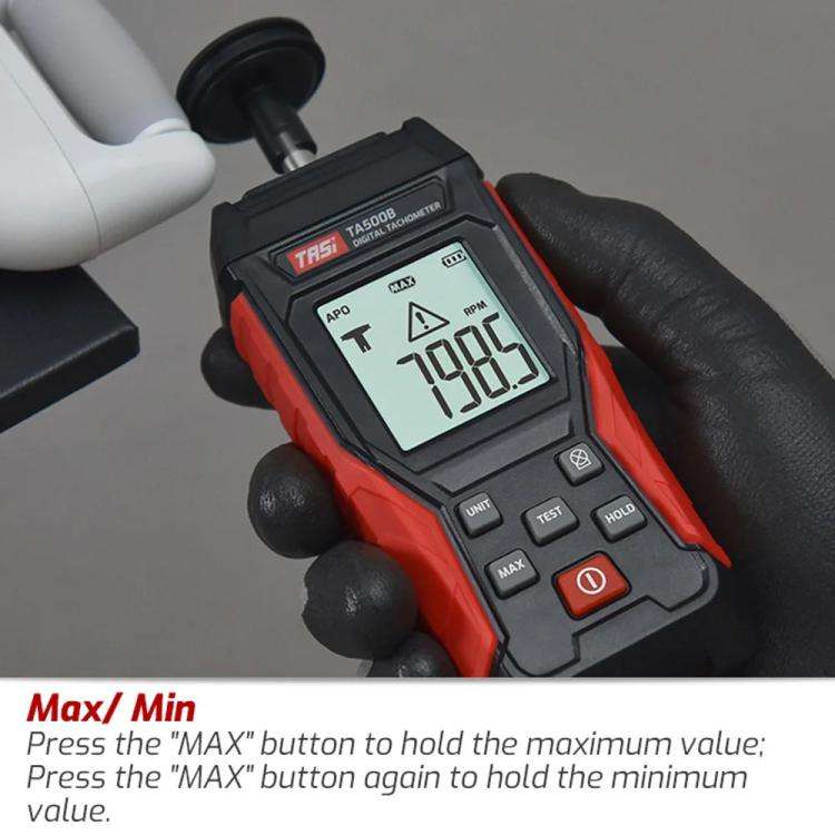 TASI TA500B Contact Measurement Laser Tachometer Digital Display Measuring Speed Meter(Black Red)