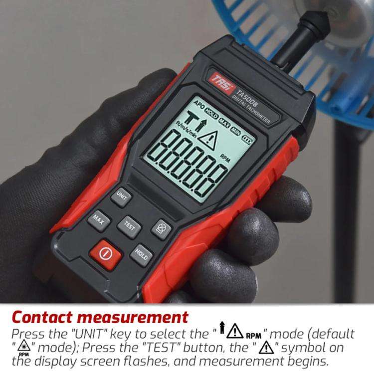 TASI TA500B Contact Measurement Laser Tachometer Digital Display Measuring Speed Meter(Black Red)