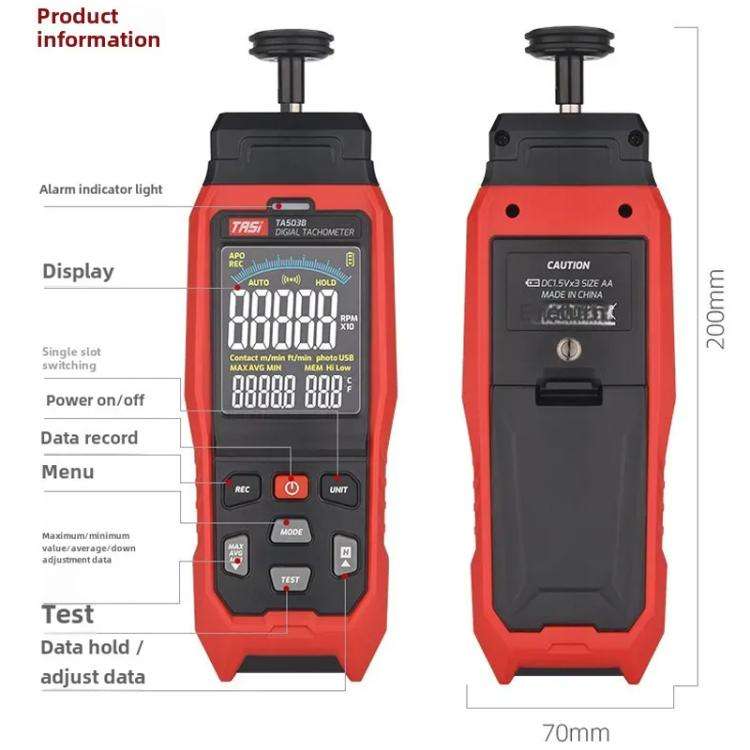 TASI Contact and Non-contact Dual Use Portable Measuring Speed Meter Digital Display Laser Tachom...