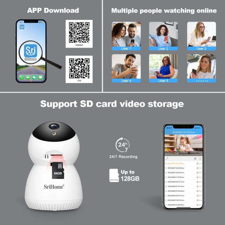 SriHome SH036 500W Pixel AI Smart HD Camera Supports Human Tracking(UK Plug)