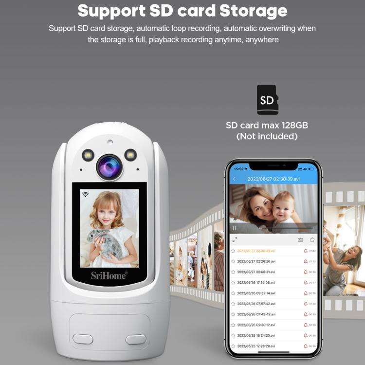 SriHome SH060 2MP 2.4 inch IPS Screen Smart IP Camera Supports Two-way Video Voice Call(EU Plug)
