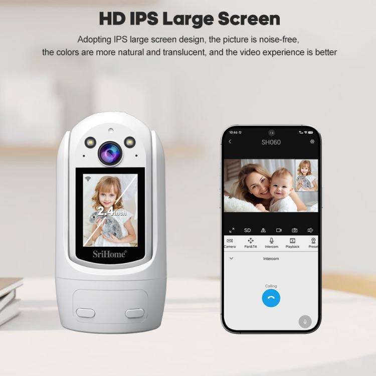 SriHome SH060 2MP 2.4 inch IPS Screen Smart IP Camera Supports Two-way Video Voice Call(EU Plug)