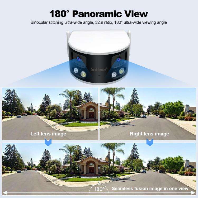 SriHome SH070 4MP Binocular Stitching Ultra-wide Angle Waterproof Camera Supports Full-color Nigh...