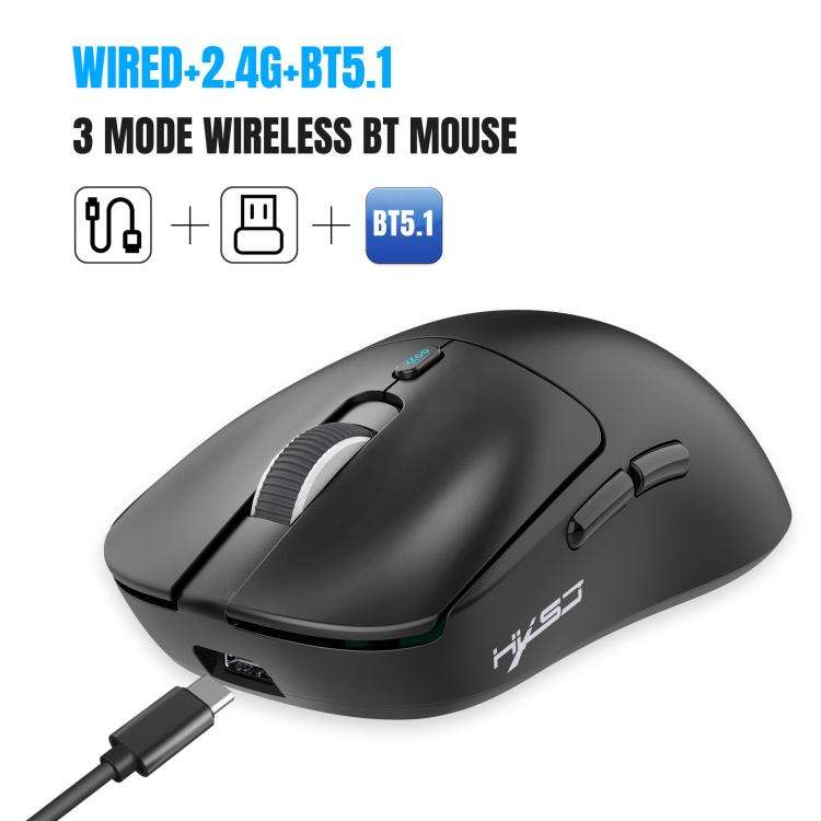 HXSJ T68 3 Modes Wired 2.4G BT5.1 Wireless Lightweight Gaming Mouse(Black)