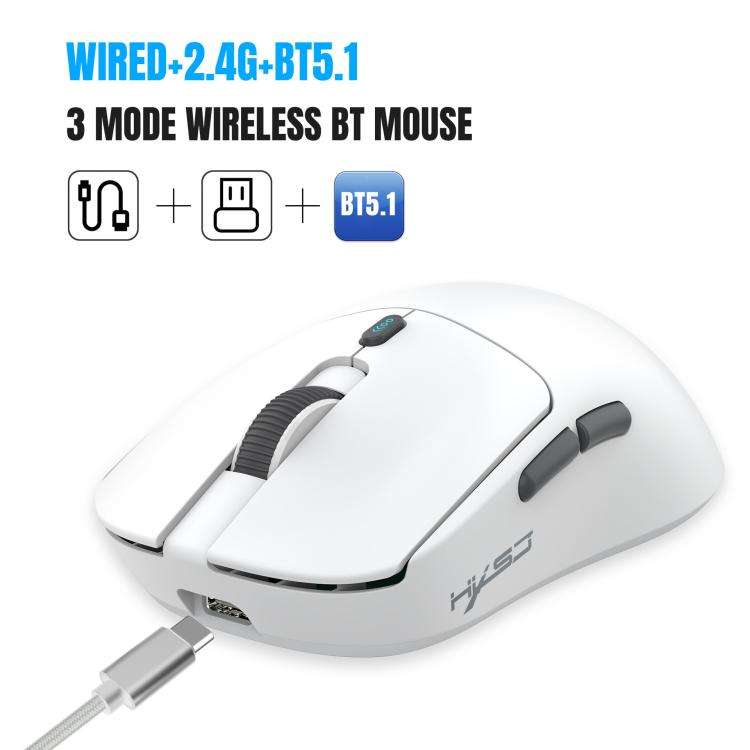 HXSJ T68 3 Modes Wired 2.4G BT5.1 Wireless Lightweight Gaming Mouse(White)