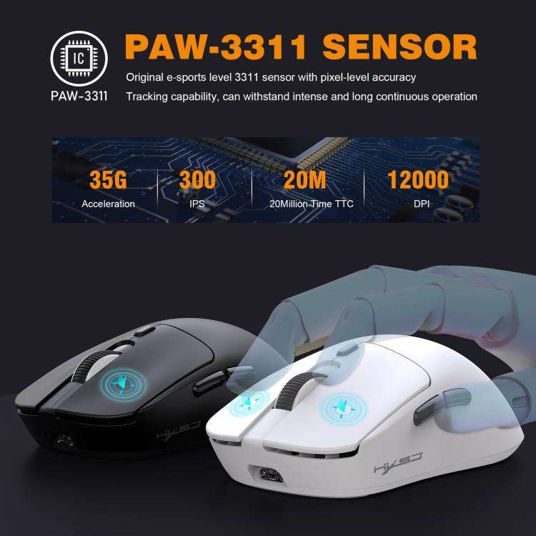HXSJ T68 3 Modes Wired 2.4G BT5.1 Wireless Lightweight Gaming Mouse(White)