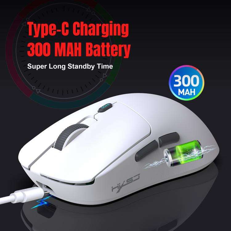 HXSJ T68 3 Modes Wired 2.4G BT5.1 Wireless Lightweight Gaming Mouse(White)