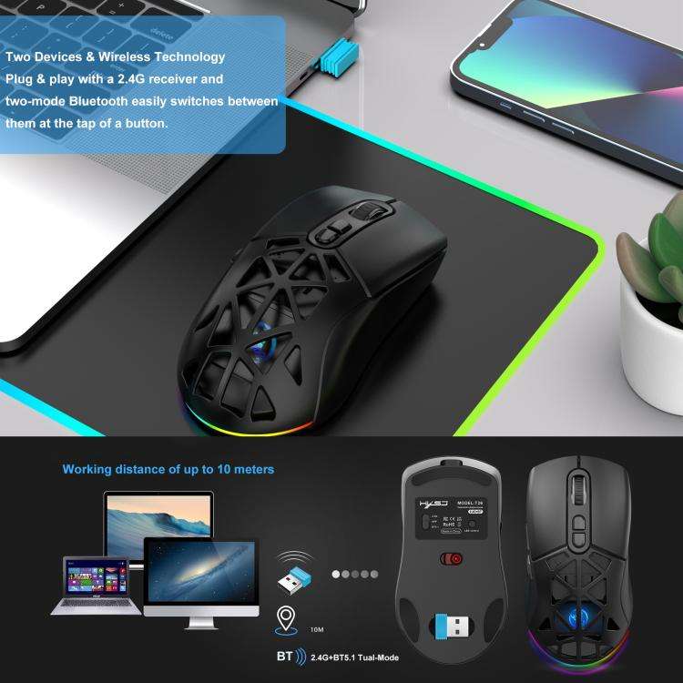 HXSJ T26 Dual Modes 2.4G BT5.1 Rechargeable Wireless Mouse(White)
