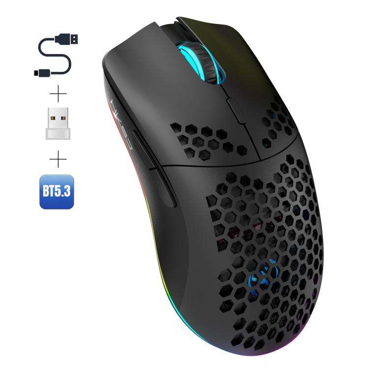 HXSJ T66 3 Modes Wired 2.4G BT5.3 Wireless RGB Rechargeable Mouse(Black)