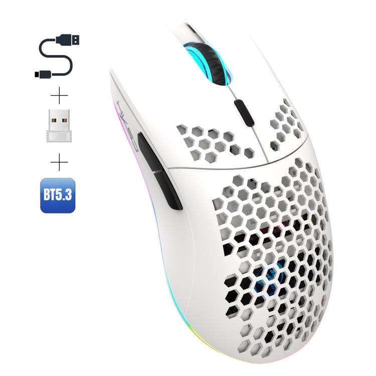 HXSJ T66 3 Modes Wired 2.4G BT5.3 Wireless RGB Rechargeable Mouse(White)