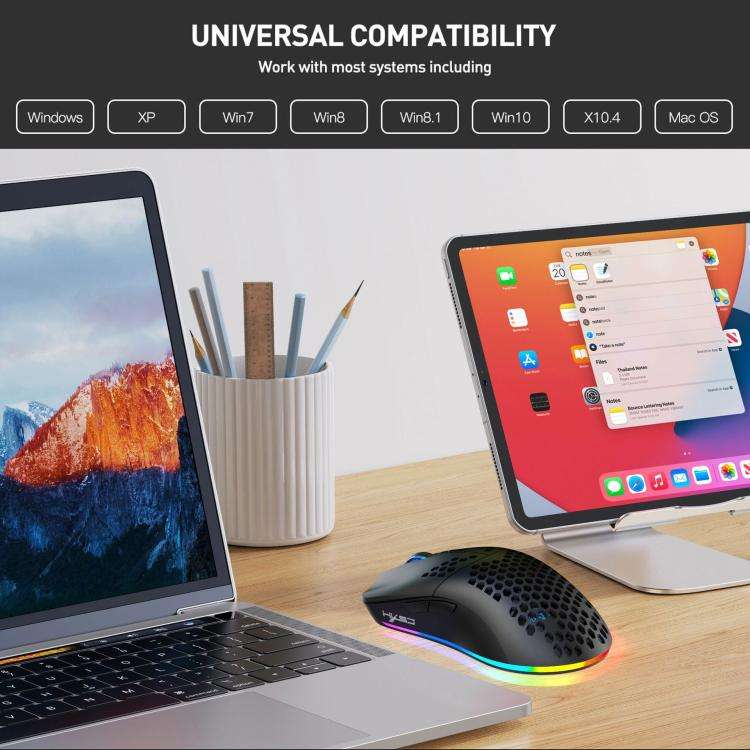 HXSJ T66 3 Modes Wired 2.4G BT5.3 Wireless RGB Rechargeable Mouse(Black)