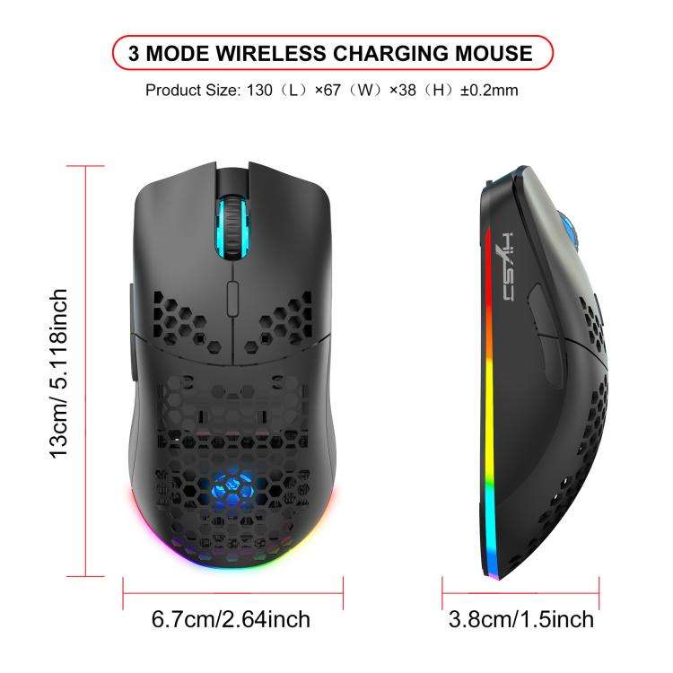 HXSJ T66 3 Modes Wired 2.4G BT5.3 Wireless RGB Rechargeable Mouse(White)
