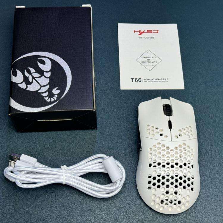 HXSJ T66 3 Modes Wired 2.4G BT5.3 Wireless RGB Rechargeable Mouse(White)