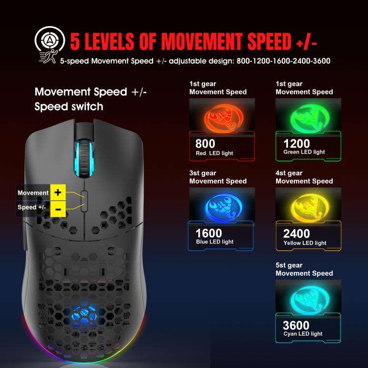 HXSJ T66 3 Modes Wired 2.4G BT5.3 Wireless RGB Rechargeable Mouse(Black)