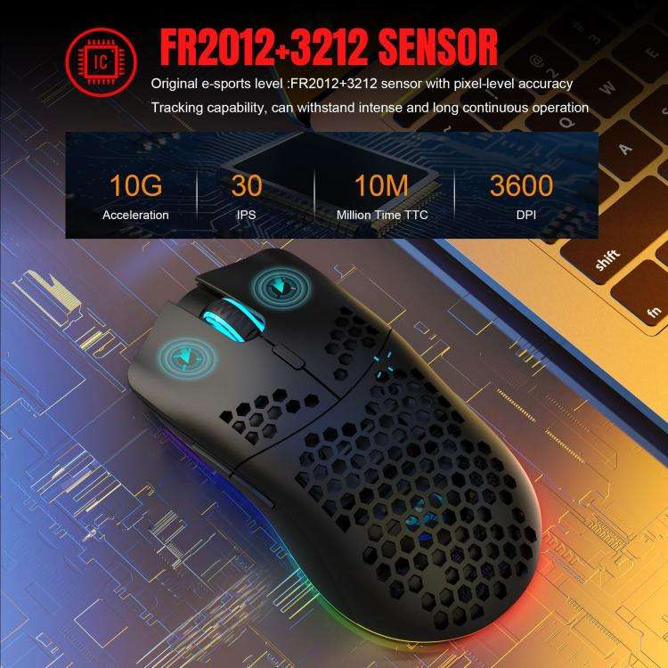 HXSJ T66 3 Modes Wired 2.4G BT5.3 Wireless RGB Rechargeable Mouse(White)