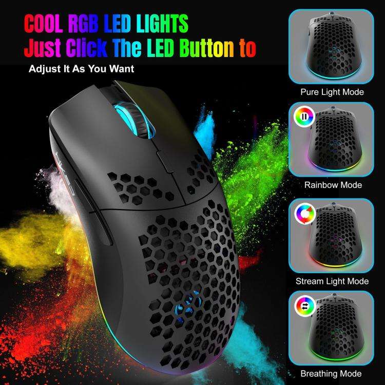 HXSJ T66 3 Modes Wired 2.4G BT5.3 Wireless RGB Rechargeable Mouse(White)