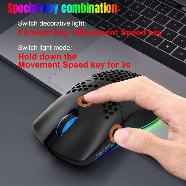 HXSJ T66 3 Modes Wired 2.4G BT5.3 Wireless RGB Rechargeable Mouse(Black)
