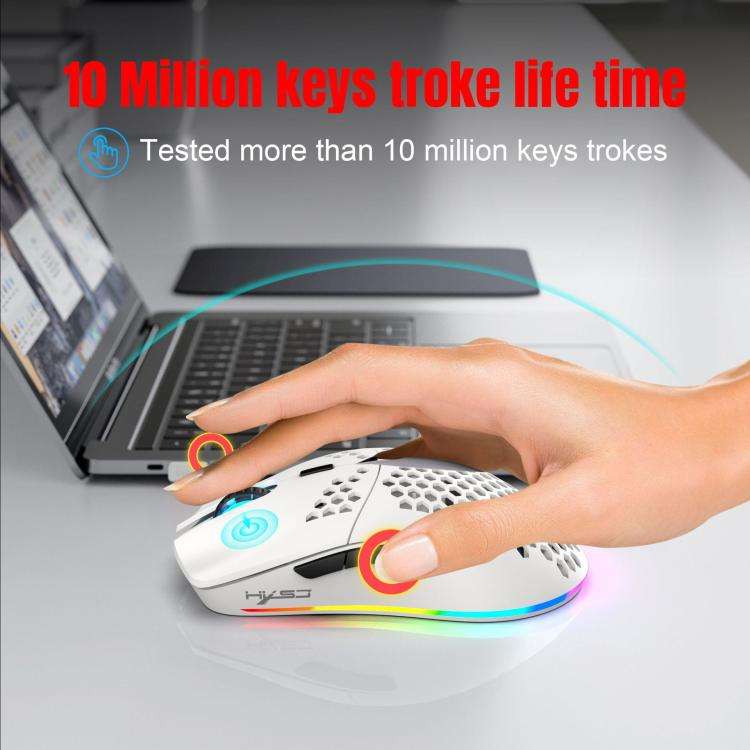 HXSJ T66 3 Modes Wired 2.4G BT5.3 Wireless RGB Rechargeable Mouse(White)