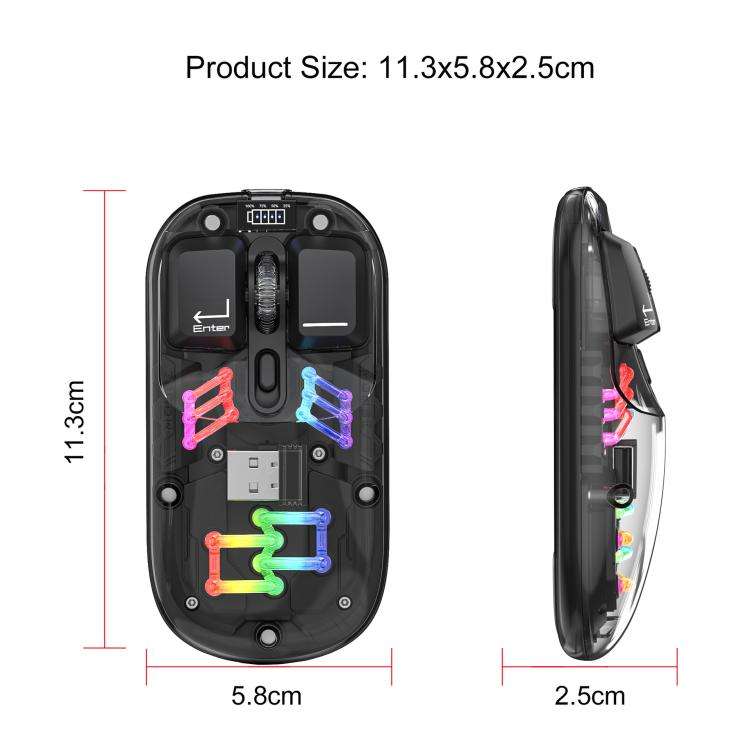 HXSJ T200 Dual Modes 2.4G BT5.0 Transparent RGB Wireless Mouse(Black)