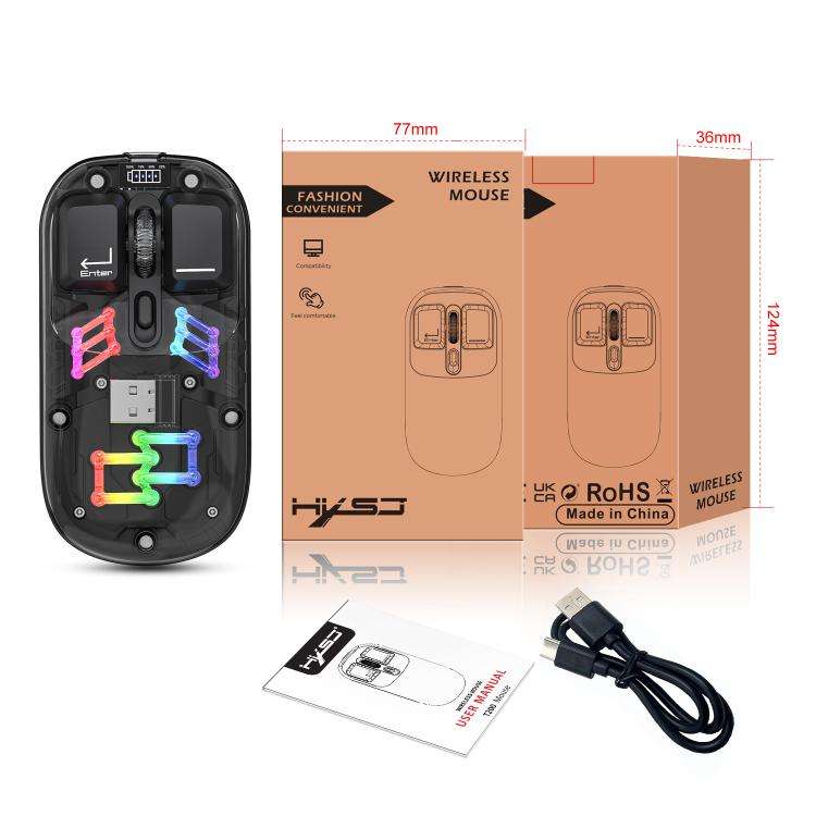 HXSJ T200 Dual Modes 2.4G BT5.0 Transparent RGB Wireless Mouse(Black)