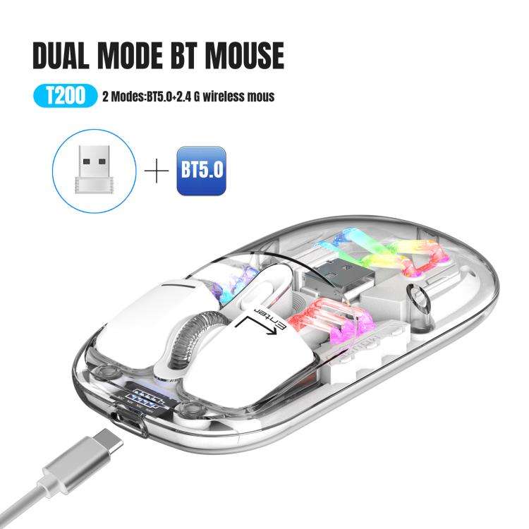 HXSJ T200 Dual Modes 2.4G BT5.0 Transparent RGB Wireless Mouse(White)
