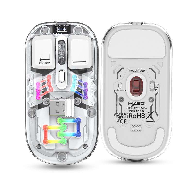 HXSJ T200 Dual Modes 2.4G BT5.0 Transparent RGB Wireless Mouse(White)