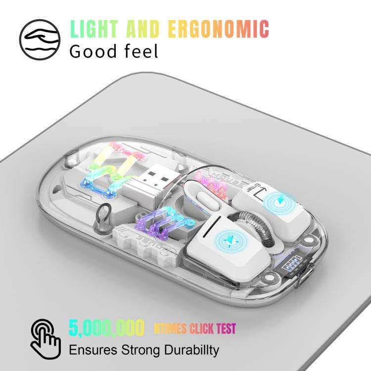 HXSJ T200 Dual Modes 2.4G BT5.0 Transparent RGB Wireless Mouse(White)