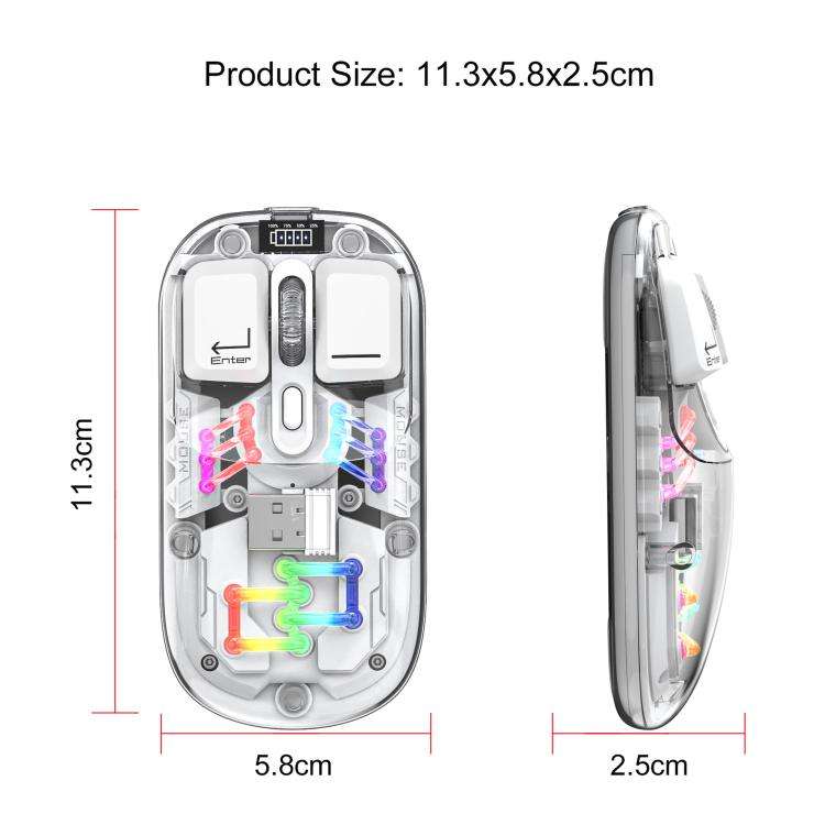 HXSJ T200 Dual Modes 2.4G BT5.0 Transparent RGB Wireless Mouse(White)