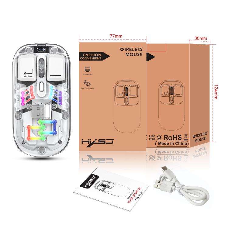 HXSJ T200 Dual Modes 2.4G BT5.0 Transparent RGB Wireless Mouse(White)