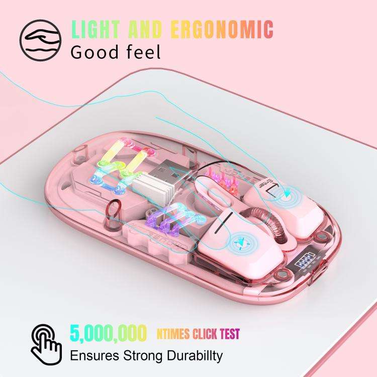 HXSJ T200 Dual Modes 2.4G BT5.0 Transparent RGB Wireless Mouse(Pink)