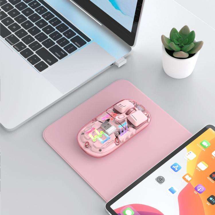 HXSJ T200 Dual Modes 2.4G BT5.0 Transparent RGB Wireless Mouse(Pink)