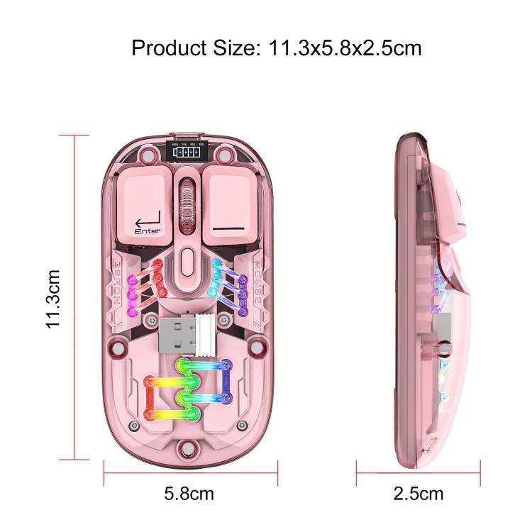 HXSJ T200 Dual Modes 2.4G BT5.0 Transparent RGB Wireless Mouse(Pink)