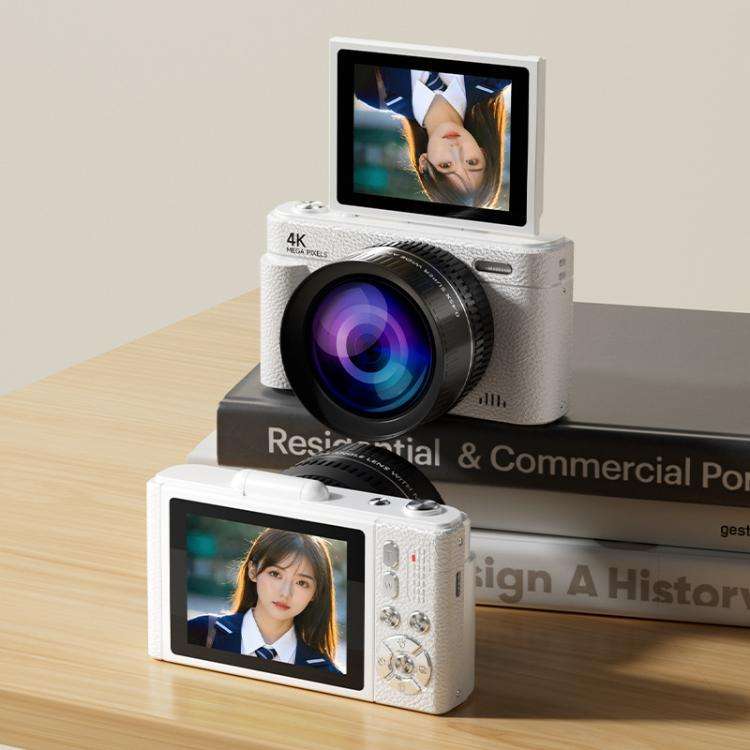 V5 64MP Retro Digital Camera 4K Recording 180 Flip Screen, Style:Large Lens(White)