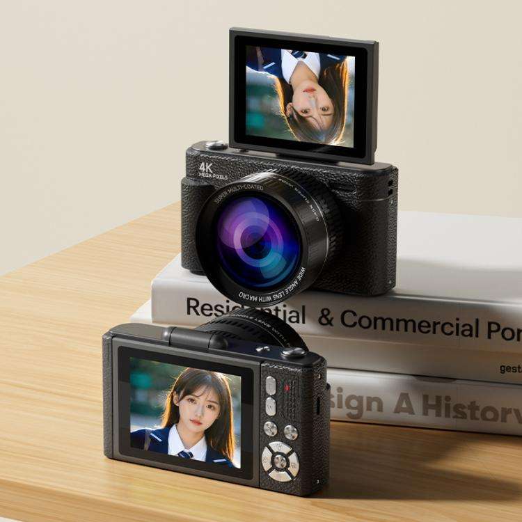 V5 64MP Retro Digital Camera 4K Recording 180 Flip Screen, Style:Large Lens(Black)