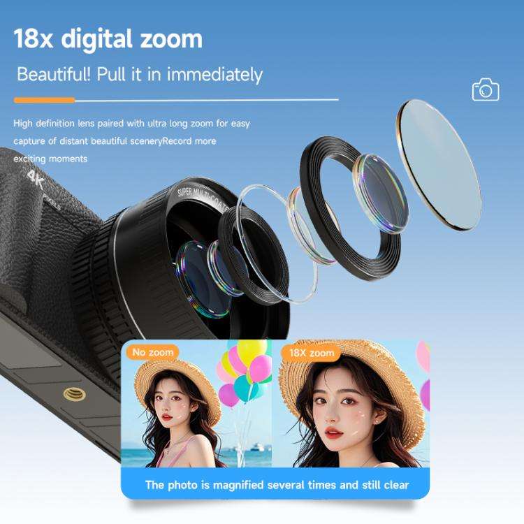 V5 64MP Retro Digital Camera 4K Recording 180 Flip Screen, Style:Small Lens(Black)