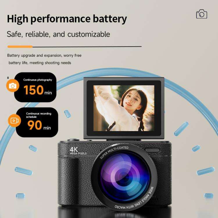 V5 64MP Retro Digital Camera 4K Recording 180 Flip Screen, Style:Small Lens(Black)