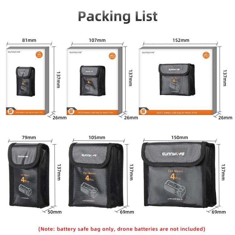 For DJI Mavic 4 Pro Sunnylife Battery Explosion-proof Safe Bag Protective Li-Po Safe Bag(For 2pcs...